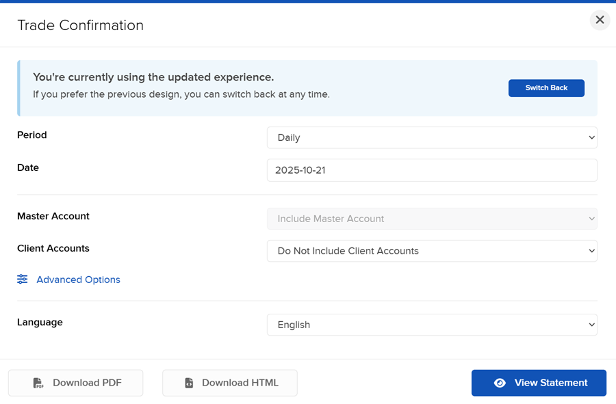 The trade confirmation report in portal. 